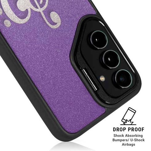 Purple Glitter Musical Heart Galaxy S25 Kickstand Case
